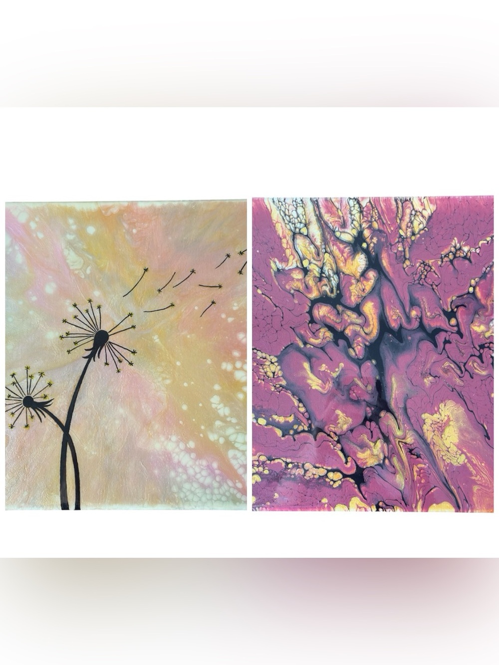 Two Original Acrylic pour paintings on canvas Fluid art Abstract painting 12x12